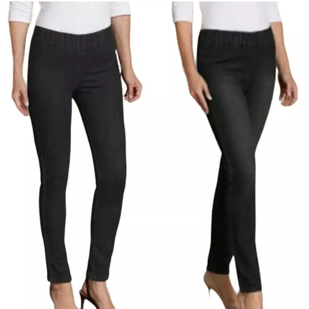SOFT SURROUNDINGS Metro Denim Jeggings, Black Skinny Casual Elastic Waist, PXS